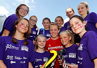 Teignbridge Hockey team members pose with England Womens hockey player,  Giselle Ansley at the DGTI 2014  - Photo mandatory by-line: Phil Mingo/Pinnacle - Tel: +44(0)1363 881025 - Mobile:0797 1270 681 - VAT Reg: 183700120 - 14/06/2014 -  Devon Games to Inspire 2014, held at the University of Exeter Sports Park, Exeter, Devon, England  