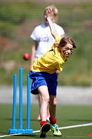 Full stretch for South Hams bowler in the cricket at the DGTI 2014  - Photo mandatory by-line: Phil Mingo/Pinnacle - Tel: +44(0)1363 881025 - Mobile:0797 1270 681 - VAT Reg: 183700120 - 14/06/2014 -  Devon Games to Inspire 2014, held at the University of Exeter Sports Park, Exeter, Devon, England  